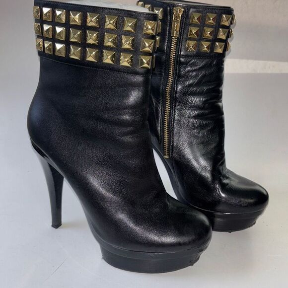 Michael Kors MK Aria gold studded black leather boot 9.5 in box - Picture 3 of 12